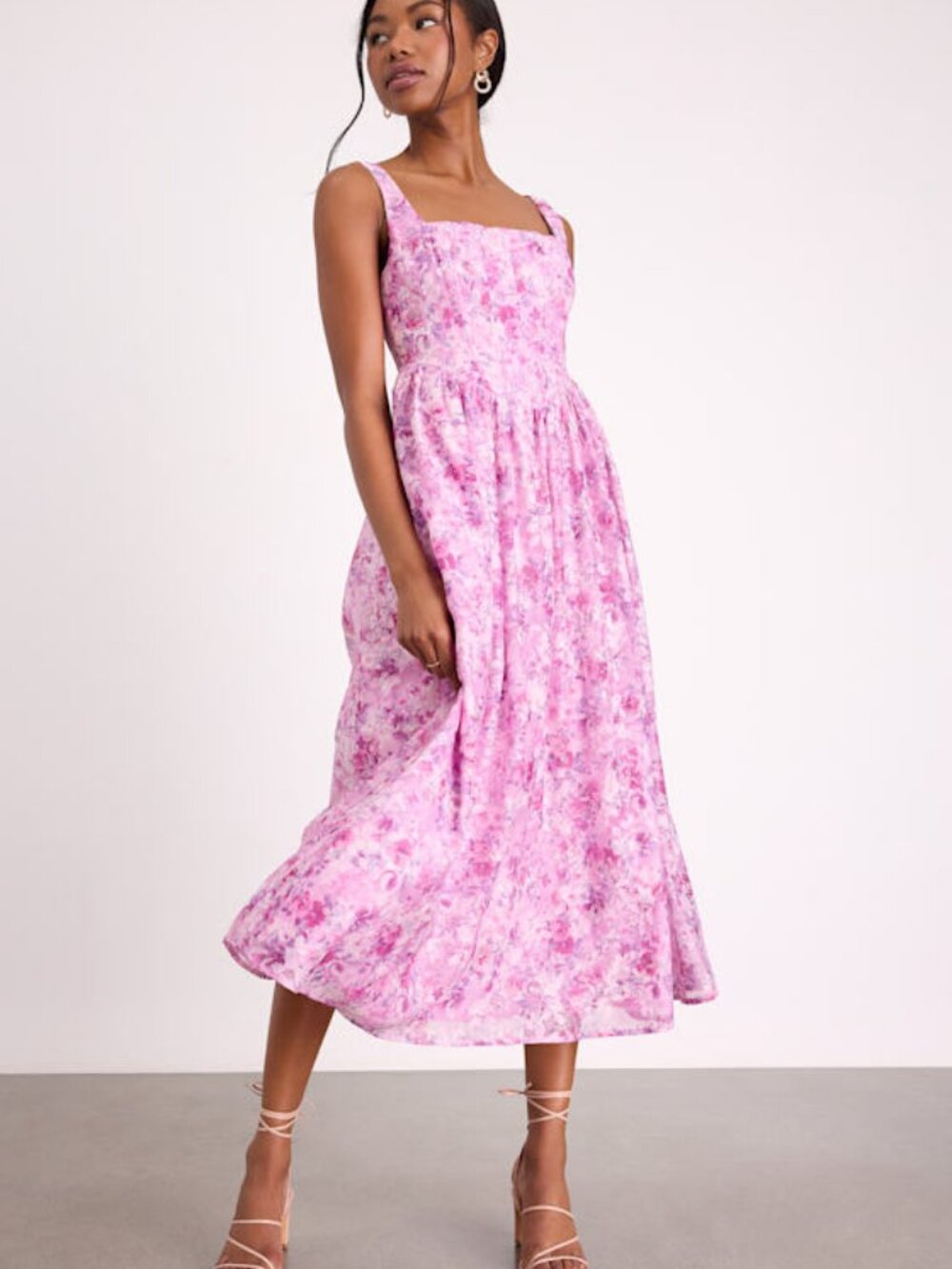 Lulus Colwyn Light Magenta Floral Jacquard Bustier Midi Dress L